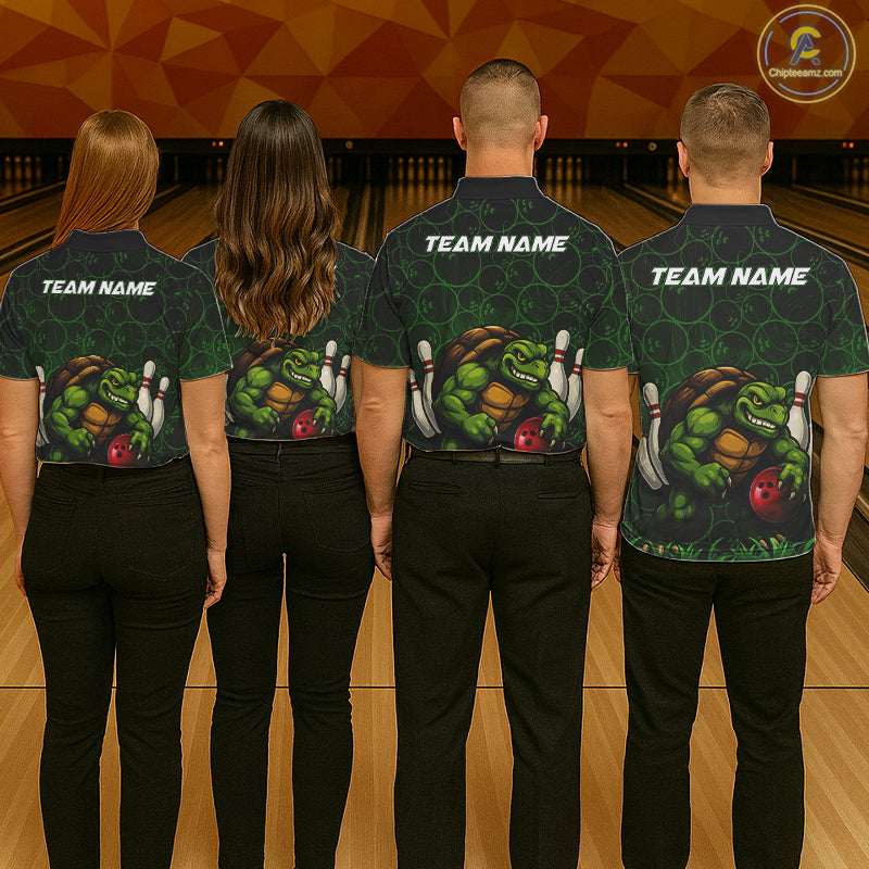 Black and Green Camo Funny Turtle Bowling Polo, 1/4 Zip Shirt For Women Custom Team Bowling jerseys NQS11337