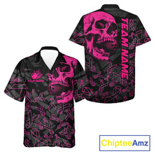 Load image into Gallery viewer, Black Skull camo pink ribbon pattern breast cancer bowling Hawaiian Shirt custom bowling team jersey NQS11549