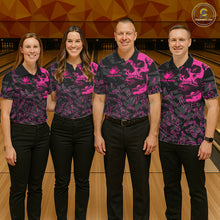 Load image into Gallery viewer, Black Skull camo pink ribbons pattern breast cancer bowling shirt for men custom bowling team jerseys NQS11549