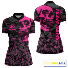Load image into Gallery viewer, Black Skull camo pink ribbon pattern breast cancer bowling shirt for Women custom bowling team jersey NQS11549