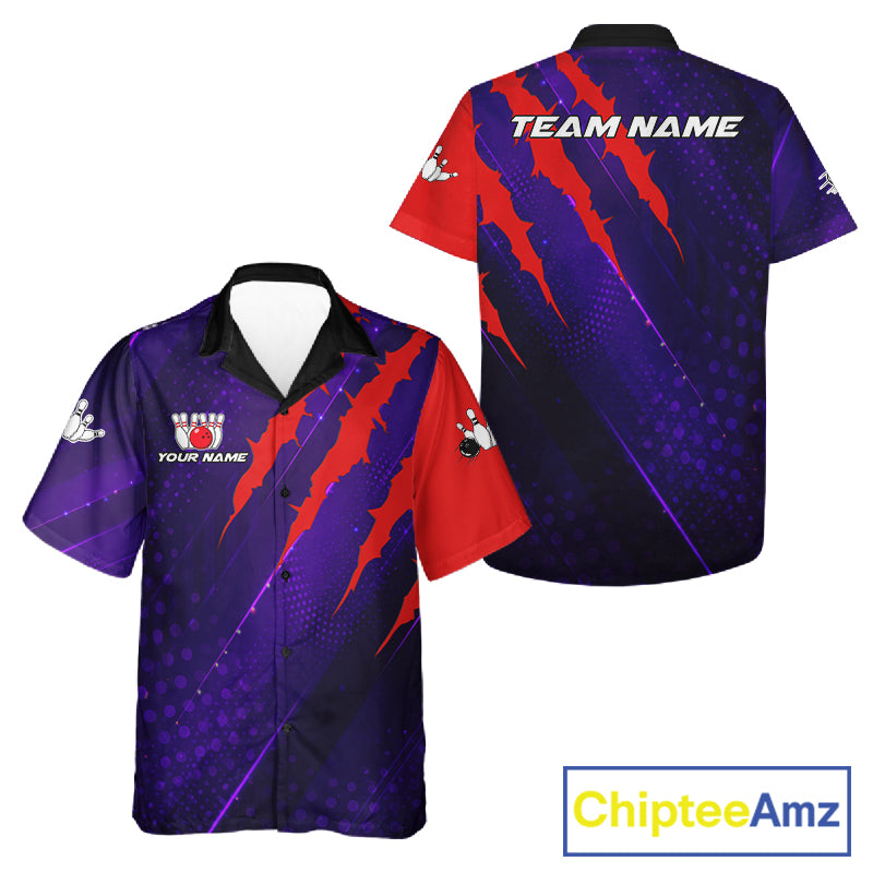 Personalized bowling Hawaiian shirt custom purple and red team bowling jerseys, gift for bowlers NQS11554