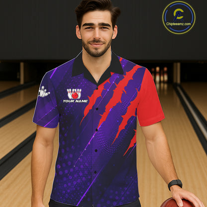 Personalized bowling Hawaiian shirt custom purple and red team bowling jerseys, gift for bowlers NQS11554