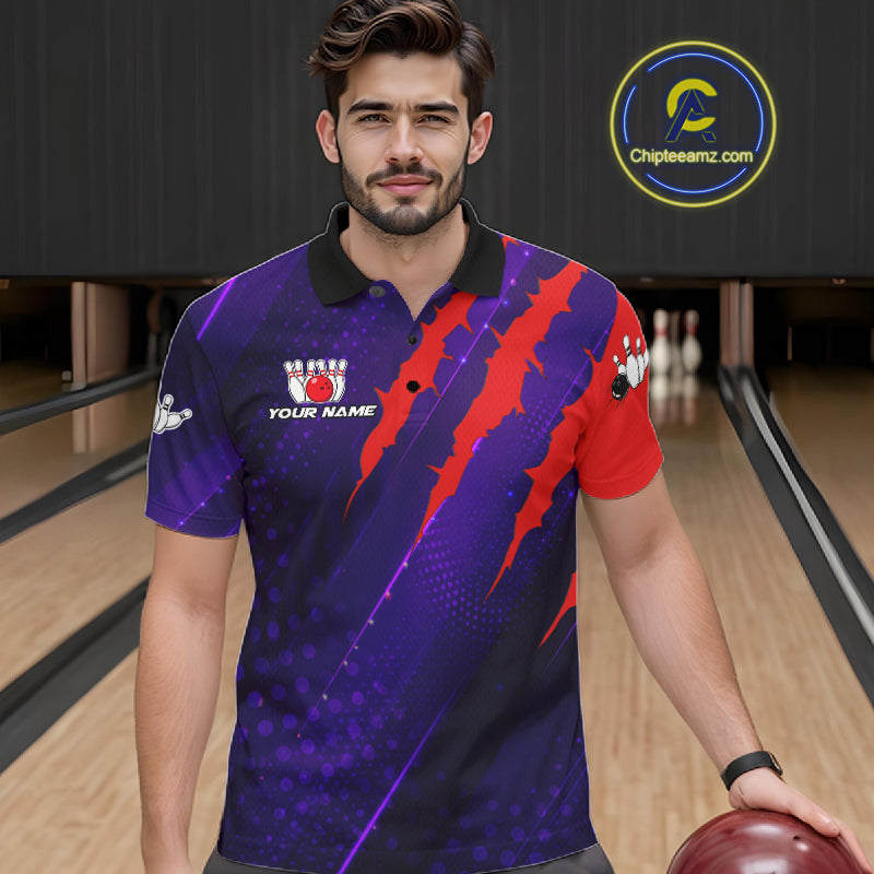 Personalized bowling shirts for men custom purple and red team bowling jerseys, gift for bowlers NQS11554