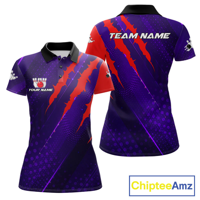 Personalized bowling shirts for Women custom purple and red team bowling jerseys, gift for bowlers NQS11554