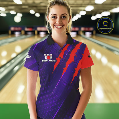 Personalized bowling shirts for Women custom purple and red team bowling jerseys, gift for bowlers NQS11554