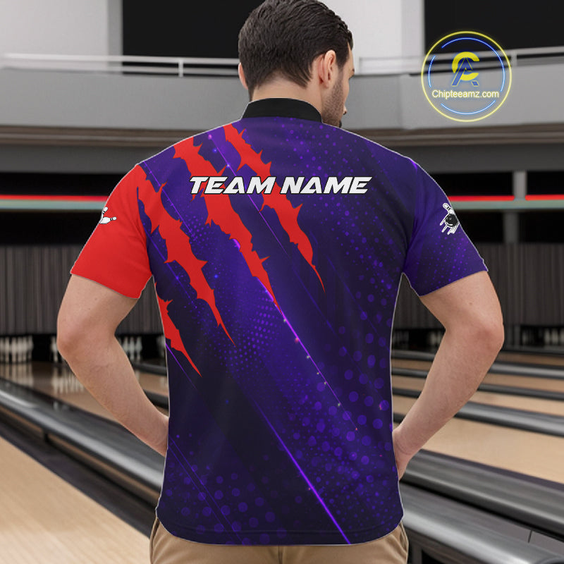 Personalized bowling shirts for men custom purple and red team bowling jerseys, gift for bowlers NQS11554