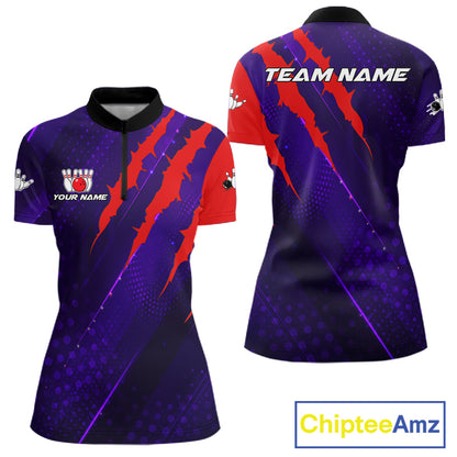 Personalized bowling shirts for Women custom purple and red team bowling jerseys, gift for bowlers NQS11554