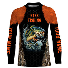 Load image into Gallery viewer, Personalized Bass Fishing apparel orange black sun Protection Bass Fishing Shirts custom Bass jerseys NQS3012