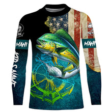 Load image into Gallery viewer, Mahi mahi fishing American flag patriotic Custom fishing Shirts jersey, fishing shirts with hood NQS3112