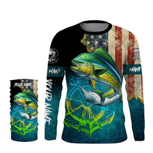 Load image into Gallery viewer, Mahi mahi fishing American flag patriotic Custom fishing Shirts jersey, fishing shirts with hood NQS3112