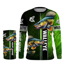 Load image into Gallery viewer, Walleye Fishing green camo Customize Name Long Sleeve Fishing Shirts, fishing gift for men, women, kid NQS1726