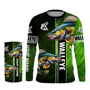 Walleye Fishing green camo Customize Name Long Sleeve Fishing Shirts, fishing gift for men, women, kid NQS1726