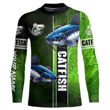 Load image into Gallery viewer, Catfish Fishing green Customize Name Long Sleeve Fishing Shirts, fishing gifts for men, women, kid NQS1728