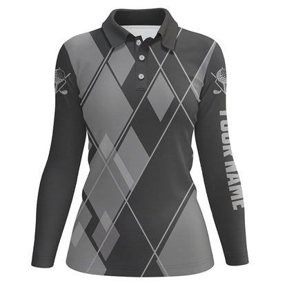 Gray argyle pattern custom Womens golf polo shirts, ladies golf tops golfing gifts NQS7545