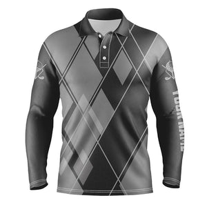 Gray argyle pattern custom Mens golf polo shirts, golf tops for men golfing gifts NQS7545