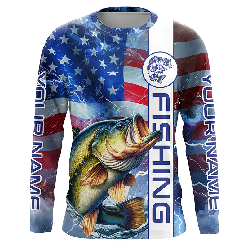 American flag Largemouth Bass fishing Long Sleeve Fishing Shirts custom Patriotic Bass fishing jerseys NQS7704
