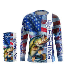 Load image into Gallery viewer, American flag Largemouth Bass fishing Long Sleeve Fishing Shirts custom Patriotic Bass fishing jerseys NQS7704
