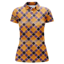 Load image into Gallery viewer, Womens golf polo shirts custom purple and orange Halloween argyle pattern golf apparel for ladies NQS8139