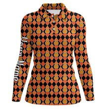 Load image into Gallery viewer, Halloween Pumpkin Seamless Orange pattern custom Womens golf polo shirts, golf attire for women NQS8140