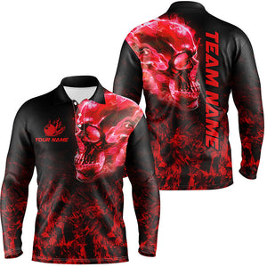 Black and Red Flame Skull camo bowling shirt for men custom bowling team jerseys, gifts for bowlers NQS8372