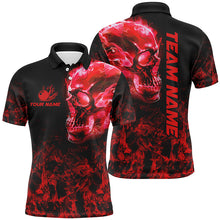 Load image into Gallery viewer, Black and Red Flame Skull camo bowling shirt for men custom bowling team jerseys, gifts for bowlers NQS8372