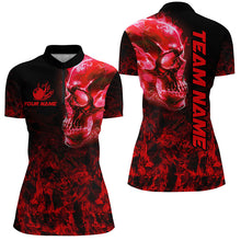 Load image into Gallery viewer, Black and Red Flame Skull camo bowling shirt for women custom bowling team jerseys, gifts for bowlers NQS8372