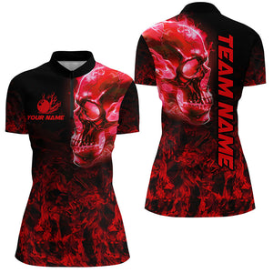 Black and Red Flame Skull camo bowling shirt for women custom bowling team jerseys, gifts for bowlers NQS8372