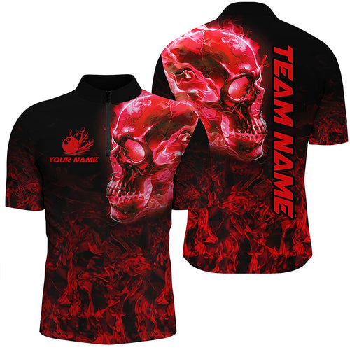 Black and Red Flame Skull camo bowling shirt for men custom bowling team jerseys, gifts for bowlers NQS8372