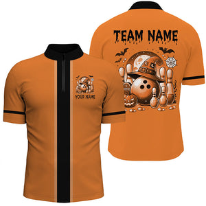 Orange retro Bowling Polo, Quarter Zip Shirt For Men Custom Funny Halloween Bowling Team Jerseys NQS8568