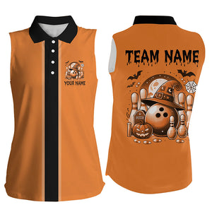 Orange retro Bowling sleeveless polo Shirt For Women Custom Funny Halloween Bowling Team Jerseys NQS8568