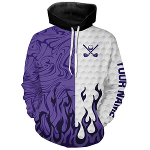 White & Purple Camo Flame Golf Hoodies Custom golf attire for men women, golfing gifts NQS8570