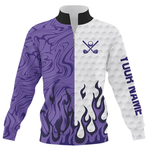 White & Purple Camo Flame Quarter zip golf sweatshirt Custom golf sweater, golfing gifts NQS8570