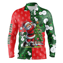 Load image into Gallery viewer, Funny Santa Golfer Red and green Xmas pattern Men golf polo shirt custom Christmas golf tops for Men NQS8820