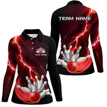 Load image into Gallery viewer, Women's bowling Polo, 1/4 Zip shirts Custom red lightning thunder Bowling Team Jersey, gift for Bowler NQS8821