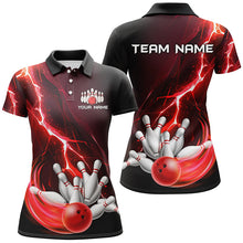 Load image into Gallery viewer, Women's bowling Polo, 1/4 Zip shirts Custom red lightning thunder Bowling Team Jersey, gift for Bowler NQS8821