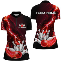 Load image into Gallery viewer, Women's bowling Polo, 1/4 Zip shirts Custom red lightning thunder Bowling Team Jersey, gift for Bowler NQS8821
