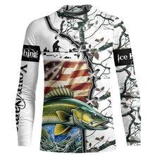 Load image into Gallery viewer, Walleye ice fishing snow camo American Flag Custom Fishing Shirts, Personalized Gifts for Fisherman NQS2901