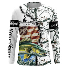 Load image into Gallery viewer, Walleye ice fishing snow camo American Flag Custom Fishing Shirts, Personalized Gifts for Fisherman NQS2901