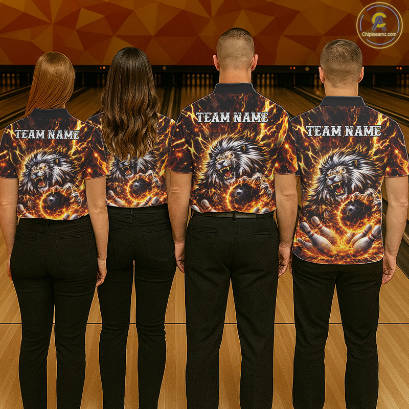 Gold Lightning Thunder Angry Lion Bowling Polo, 1/4 Zip Shirt for Men Custom Lion Bowling Team jersey NQS11681