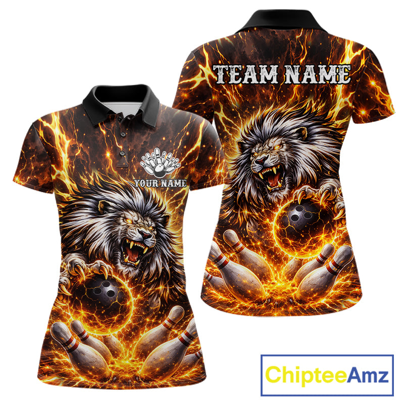 Gold Lightning Thunder Angry Lion Bowling Shirts for Women Custom Lion Bowling Team jersey NQS11681