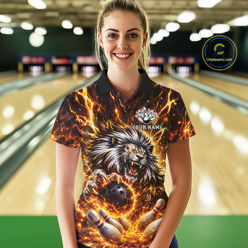 Gold Lightning Thunder Angry Lion Bowling Shirts for Women Custom Lion Bowling Team jersey NQS11681