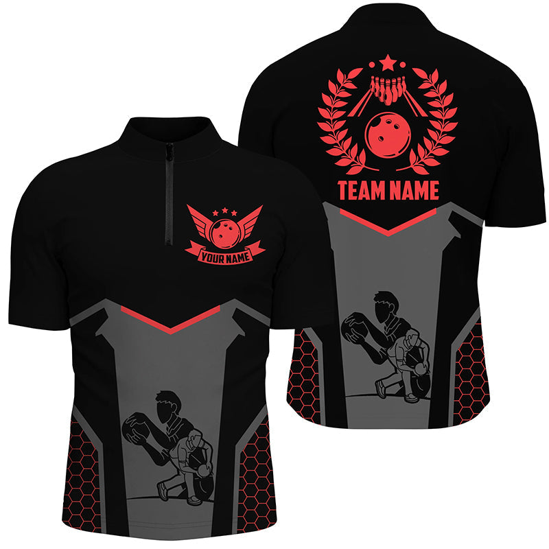 Black Bowling Jersey For Men Custom Retro Bowling Shirts For Team Bowlers | Red NQS7552