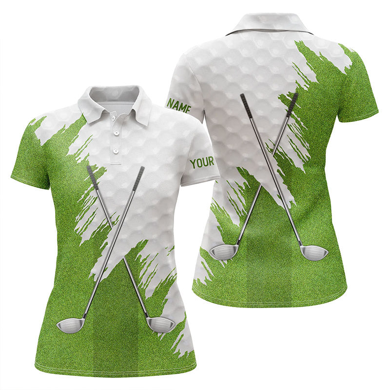 White and green golf clubs custom name Womens golf polo shirts team ladies golf tops NQS5589