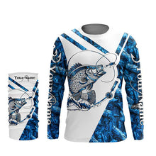 Load image into Gallery viewer, Crappie Fishing blue camo UV protection Custom long sleeves fishing shirts, Crappie fishing jerseys NQS7941