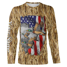 Load image into Gallery viewer, Duck hunting Camo American Flag patriotic Customize Name 3D All Over Printed Shirts NQS659