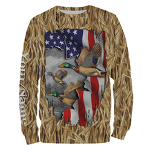 Load image into Gallery viewer, Duck hunting Camo American Flag patriotic Customize Name 3D All Over Printed Shirts NQS659