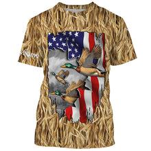 Load image into Gallery viewer, Duck hunting Camo American Flag patriotic Customize Name 3D All Over Printed Shirts NQS659