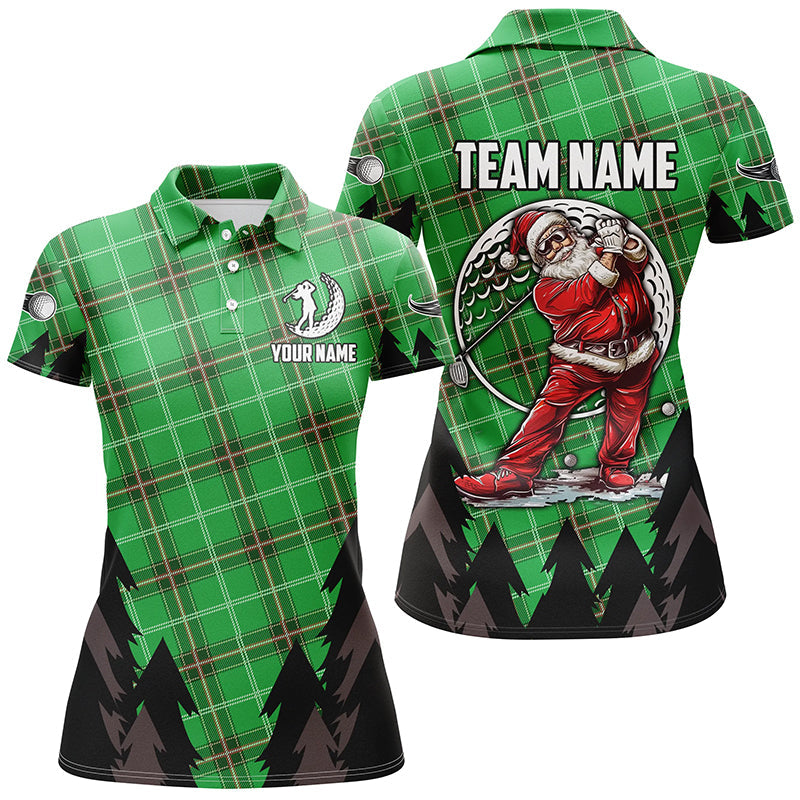 Green Argyle Pattern Santa Golfer custom Womens golf polo shirts, Christmas best team golf shirts NQS8154