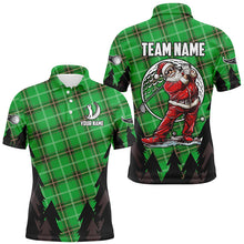 Load image into Gallery viewer, Green Argyle Pattern Santa Golfer custom Mens golf polo shirts, Christmas best team golf shirts NQS8154