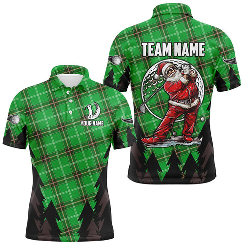 Green Argyle Pattern Santa Golfer custom Mens golf polo shirts, Christmas best team golf shirts NQS8154